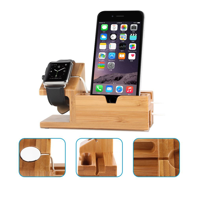 Wood Stand For Apple Watch iPhone iPad Charging Base IPS10